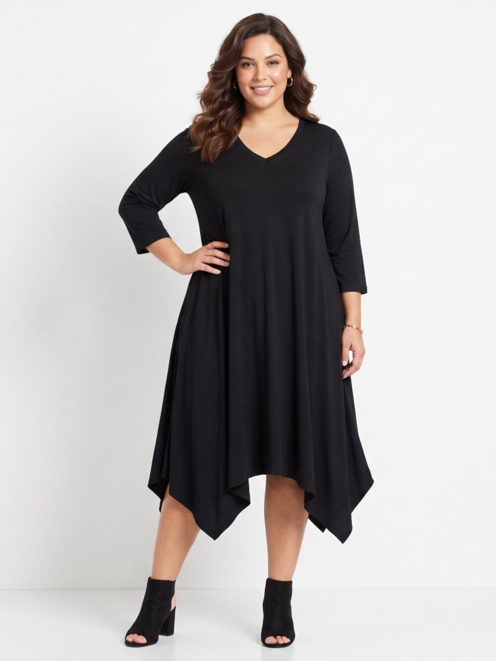 Eileen Fisher Woman Knit Dress Plus Size 2X Black Stretch Pullover Lagenlook